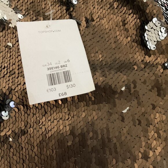 NWT TOPSHOP sequin Mini Party Dress Short sleeve Bronze Silver Metallic Size 2 - Picture 8 of 14